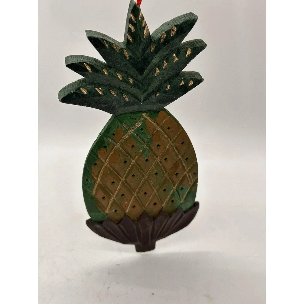 Vintage Hand Carved Wooden Pineapple Christmas Ornament Tropical Decor